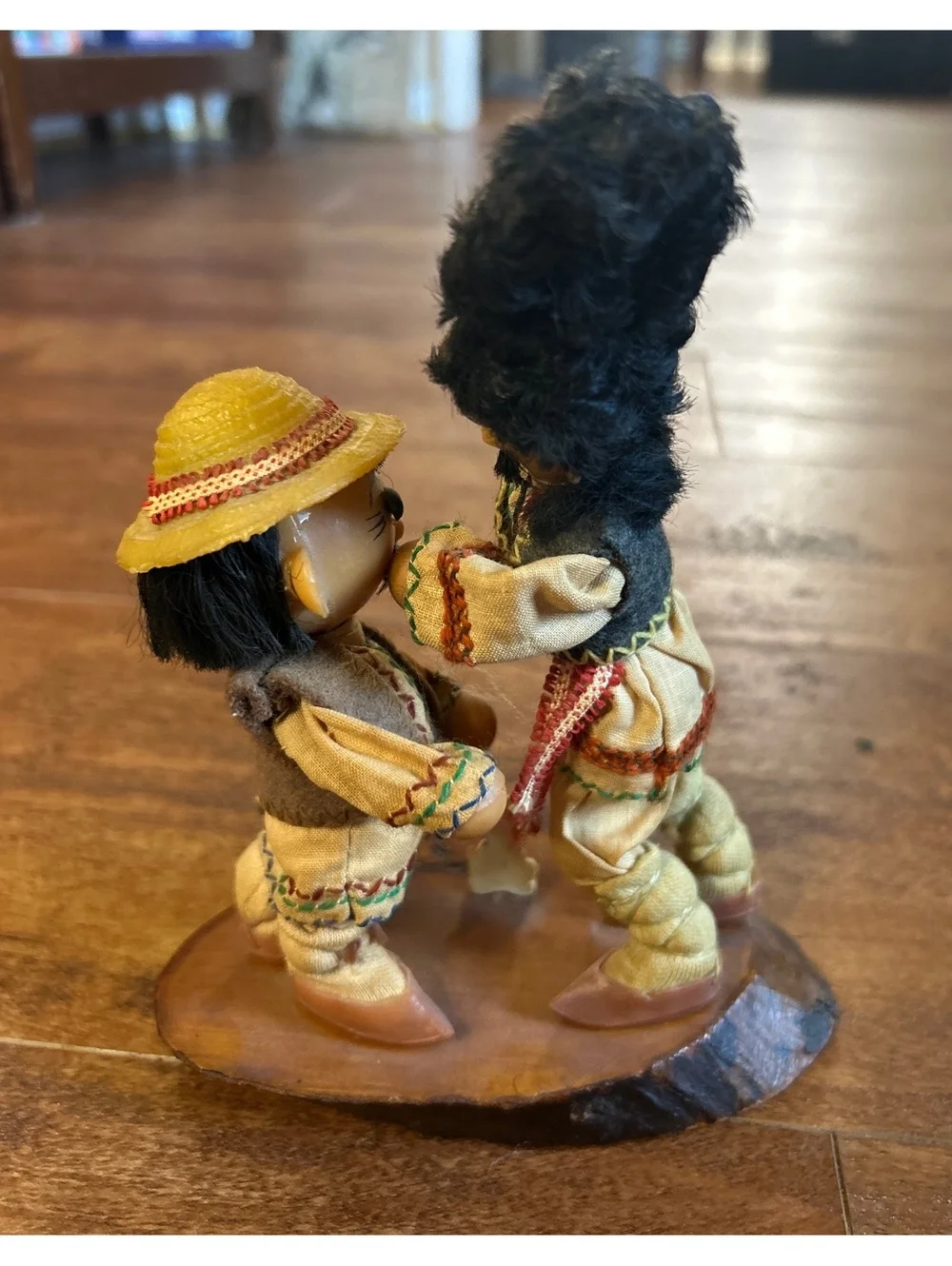 Soviet Era Vintage Handcrafted Wooden Folk Art Figurines with Dog - Made in USSR